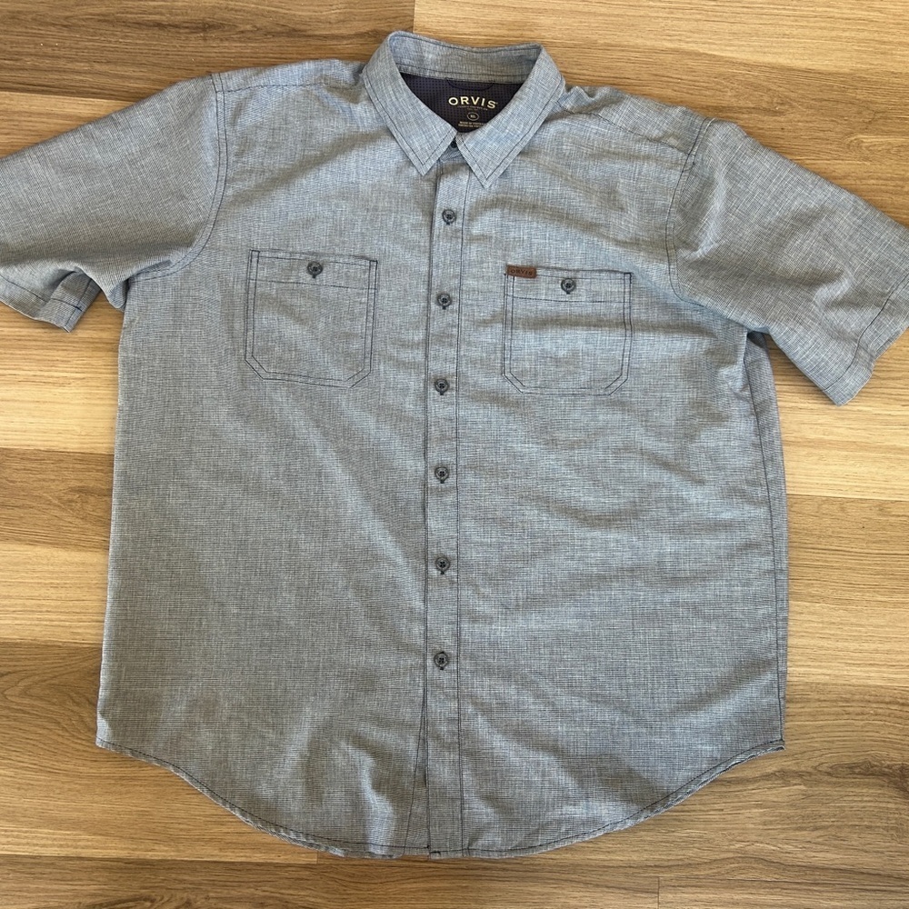 Orvis Classic Collection Short Sleeve Button Down Shirt Blue, Size XL